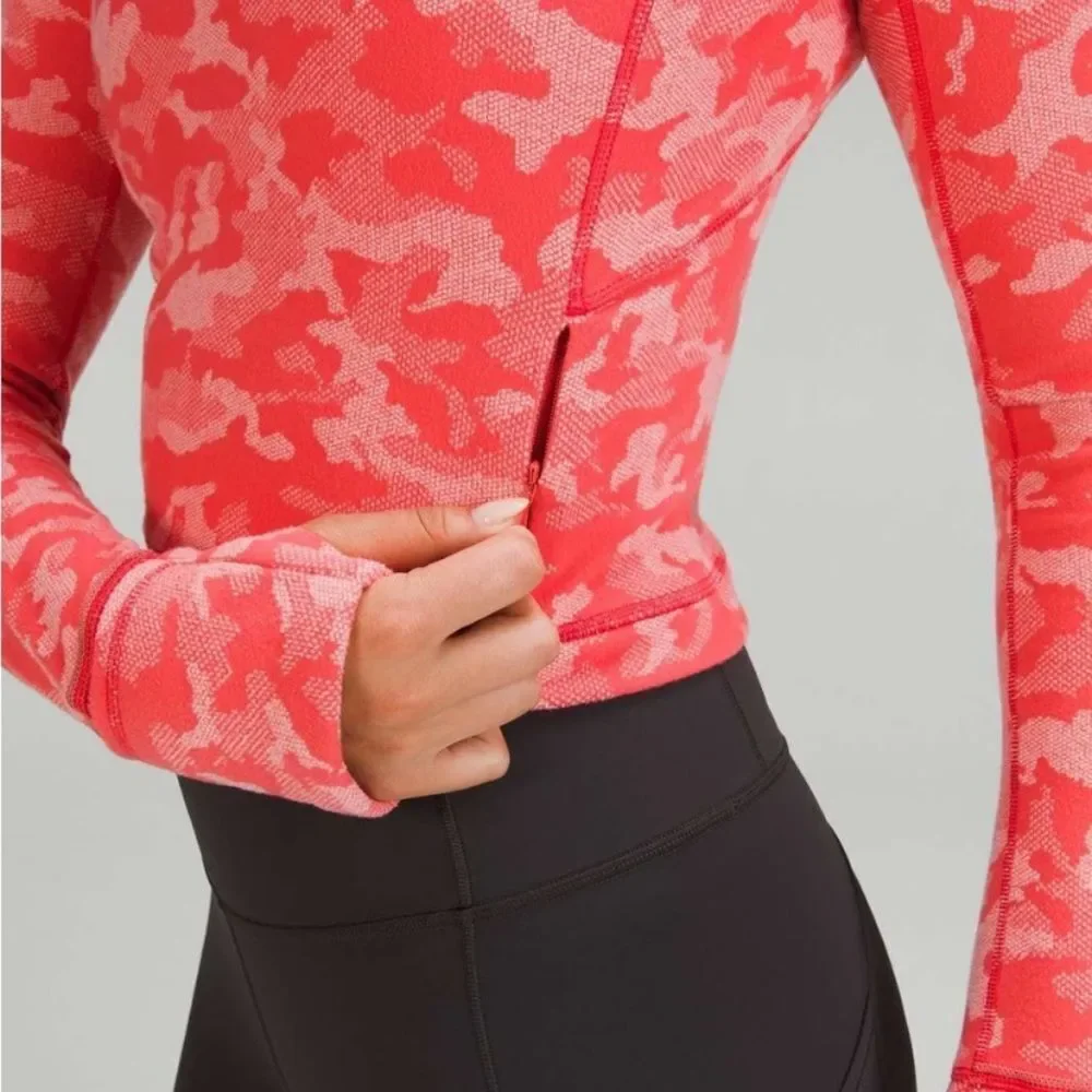 Lululemon Its Rulu Run Half Zip Heritage Camo Jacquard Pale Raspberry Pink Mist